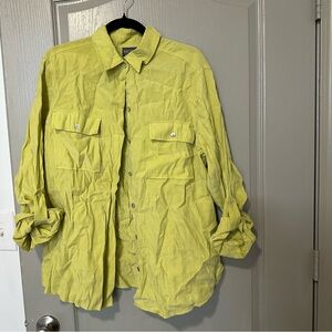 Yellow Button-Up Blouse Additions Chicos Size 3 Classic Plain Soft Casual